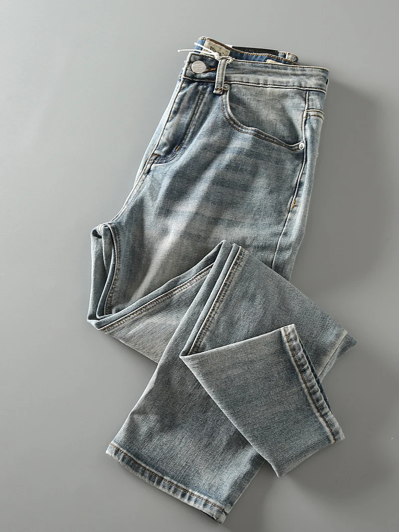 

Новые летние винтажные мужские джинсы с эффектом потертости, прямого кроя, свободные, повседневные, универсальные, из денима, с застежкой-молнией на средней талии