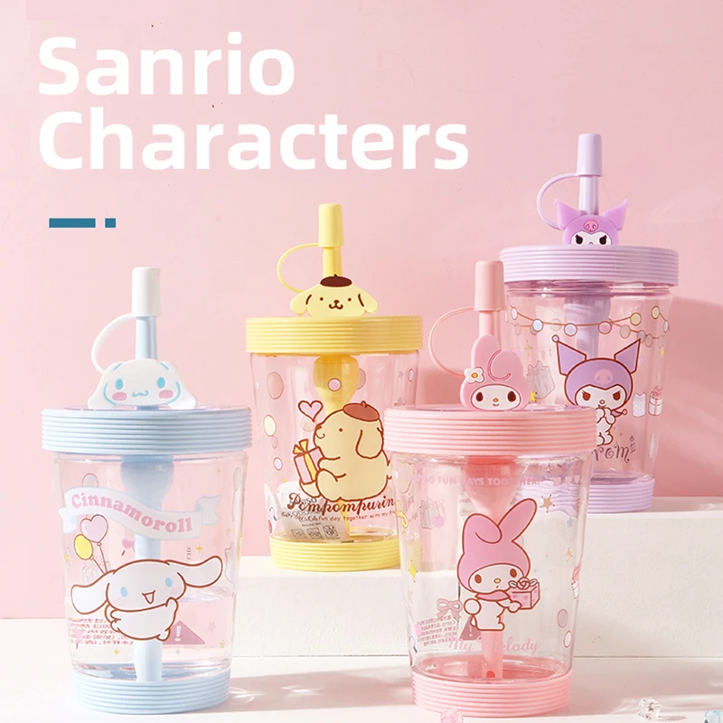 

New Sanrio Genuine Authorized Colorful Accompanying Cup Cinnamoroll Straw Cup Kuromi Cartoon Cute Children's Portable Water Cup