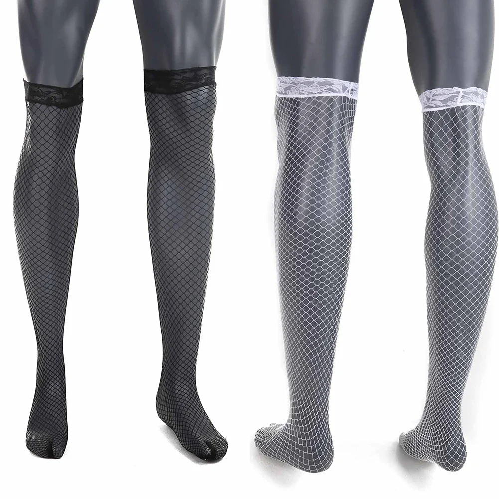 Mens Net Hosiery Lace Fishnet Hosiery Underwear Thigh-Highs Sheer Mesh Stockings