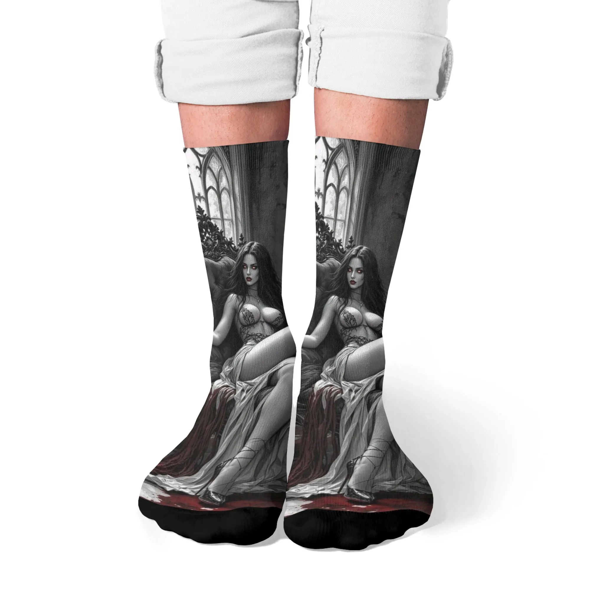 جوارب مضحكة للفتيات مصاص الدماء المثير الداكن، هدية حفلة مجنونة ومريحة ودافئة على الطراز القديم، جوارب هيب هوب شخصية للشارع