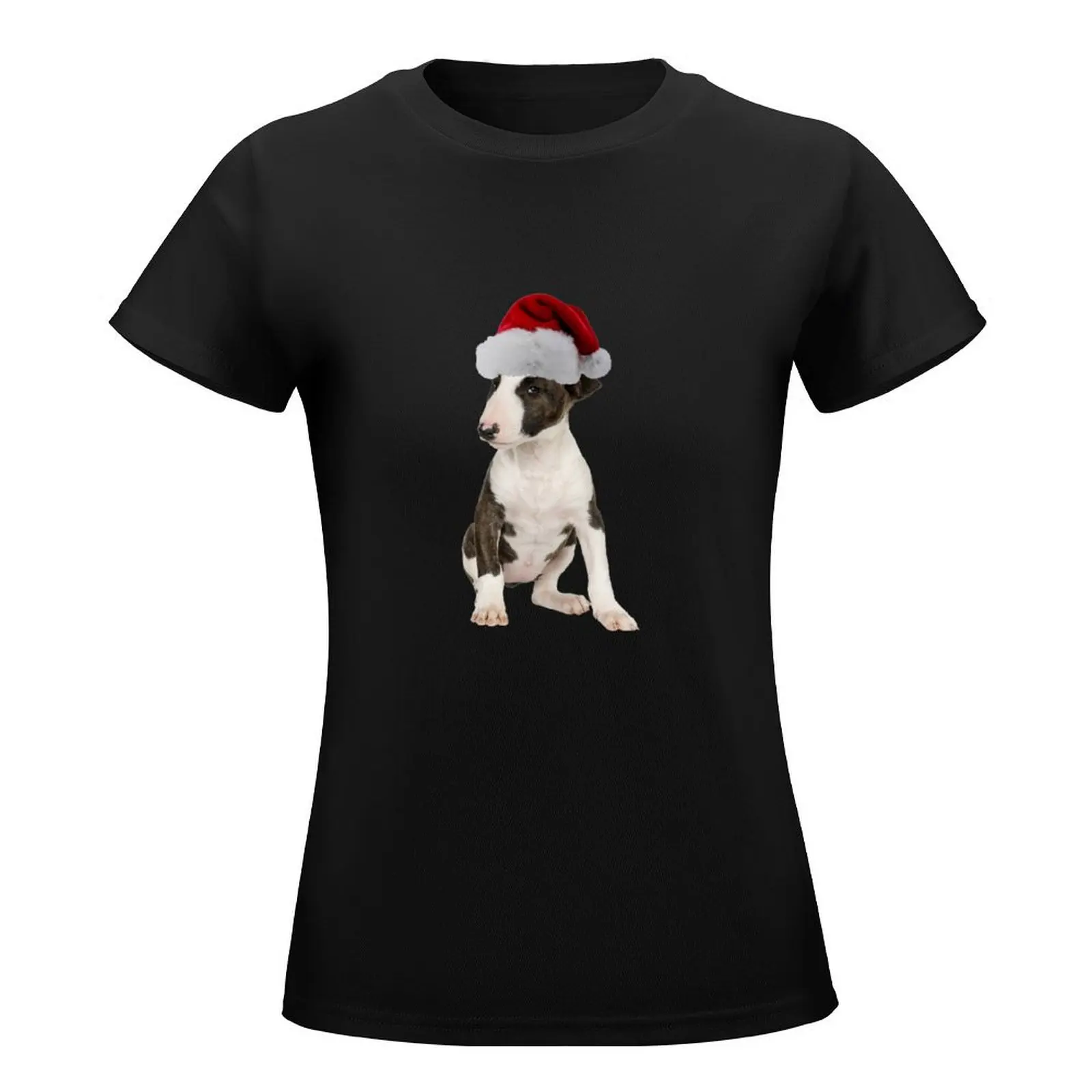 T-shirt humoristique pour femme, haut d'été, vêtements vintage, vêtements esthétiques, chiot, père Noël, joyeux Noël, Bull Terrier