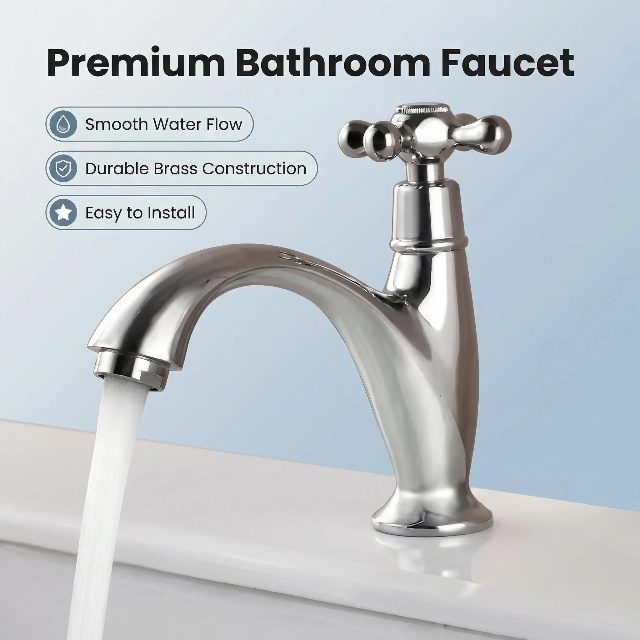 SKOWLL Single Hole Cross Handle Bathroom Sink Faucet Vanity Faucet Lavatory Sink Taps Deck Mount Mixer Taps for Water Pipe