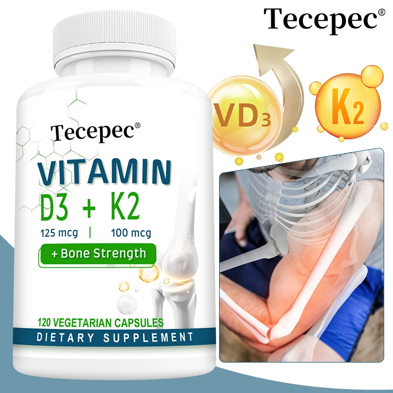 

Vitamin D3 + K2 - Promotes Calcium Absorption, Supports Healthy Bones and Joints, and Strengthens Immunity - 120 Capsules