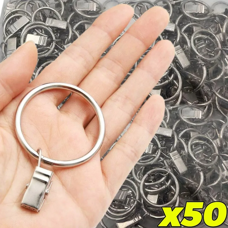 

Wholesale Metal Curtain Rod Clip with Rings Hooks Openable Black Silver Curtain Rings for Bathroom Parlor Window Decor Hanger