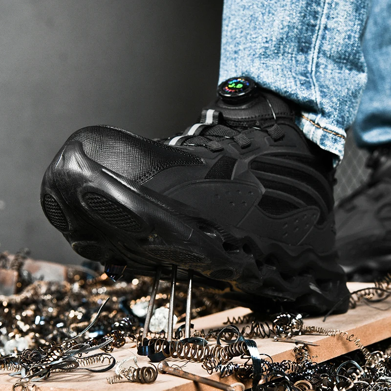 Sapatos de segurança masculinos leves com biqueira de aço, tênis de trabalho com almofada, antiderrapante, à prova de punção, botas de proteção para construção industrial