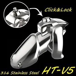 2023 HT-V5 Click&Lock Male Chastity Device,Steel Penis Lock,Cock Cage,Penis Rings,BDSM Sissy Bondage Adult Sex Toys For Man Gay