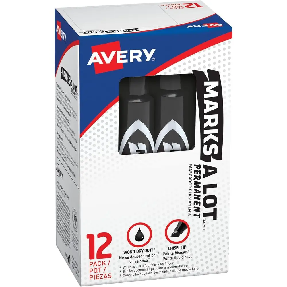

Desk-Style Chisel Tip Permanent Black Marker, 12 Pack for Signs and Posters