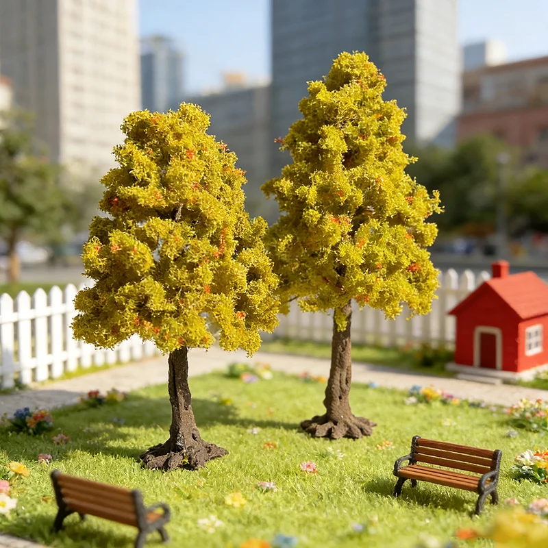 10-28cm Autumn Green Model Tree with base military platform sand table landscaping decoration HO/N Model Train Railroad Layout
