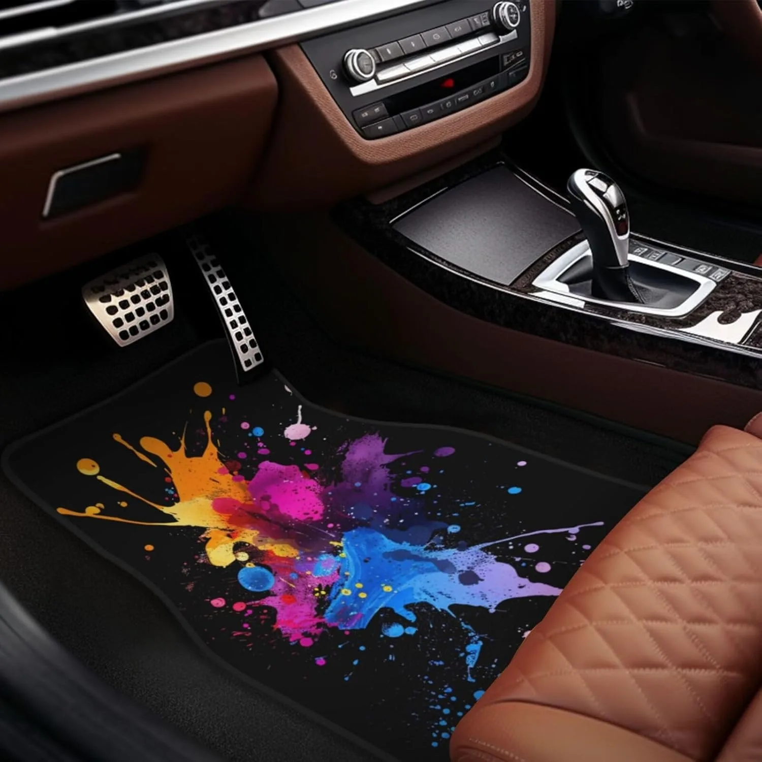 Set Of 4 Universal Car Floor Mats With Abstract Colors For Front And Rear, Suitable For Suvs, Trucks, Sedans, And Vans