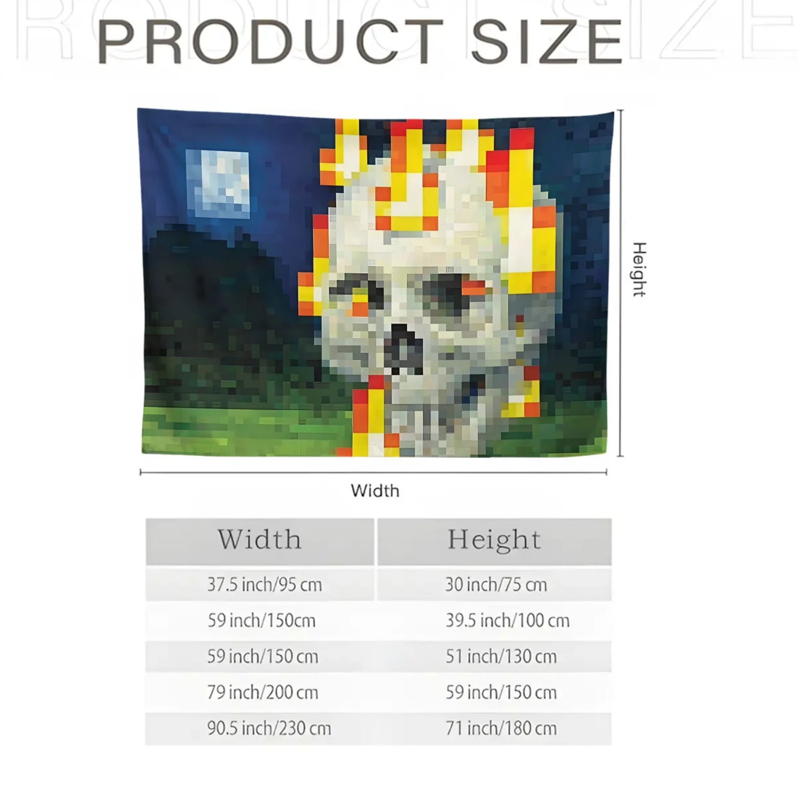 Large Pixel Art Skull Wall Tapestry Retro Gaming Aesthetic Pop Culture Decor Hanging Print for Geek Modern Room Wall Art