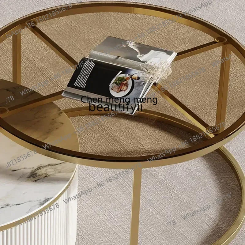 

Living Room Table Coffee Table Simple Home Small Apartment Cream Style Stone Plate Round Table TV Cabinet Unit