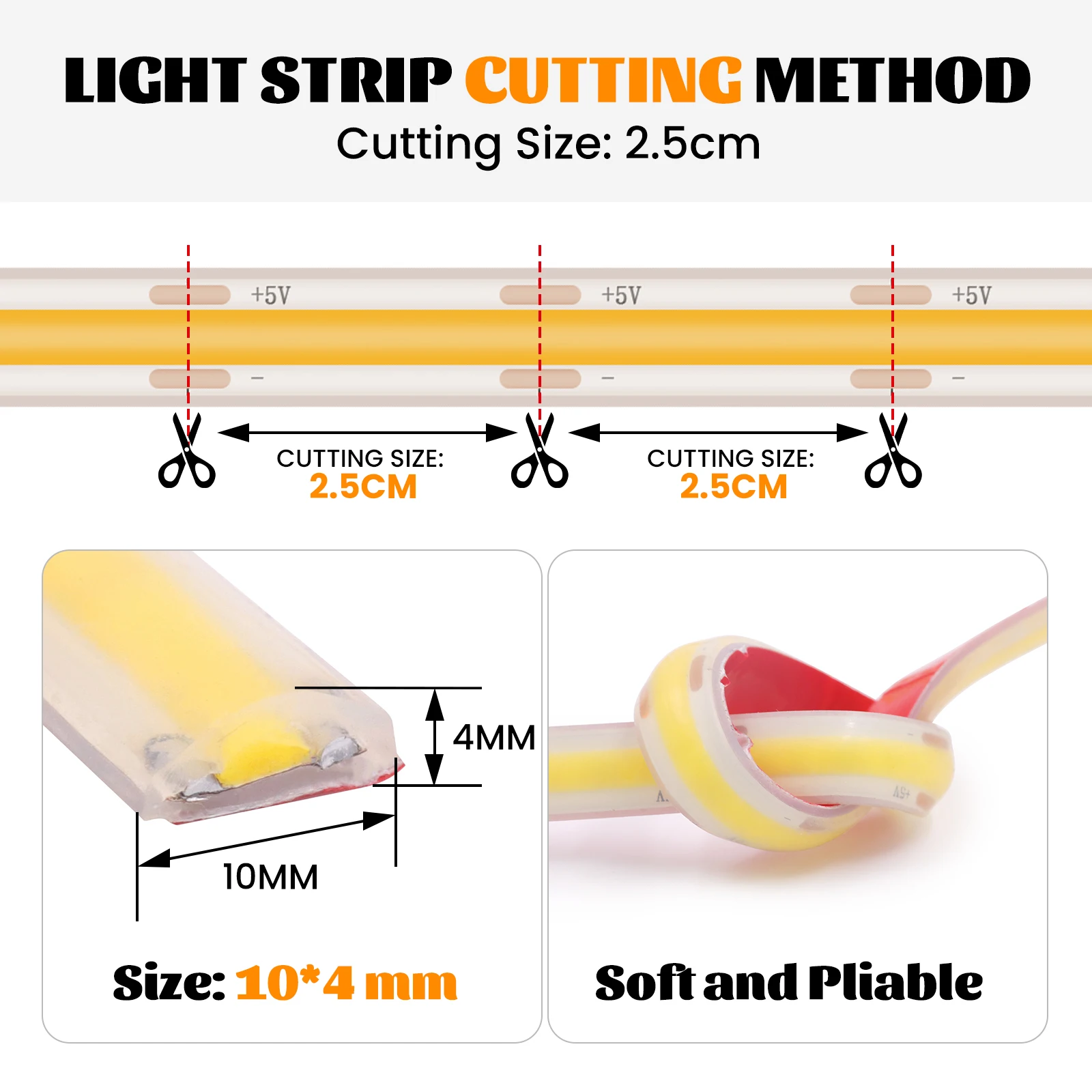 DC 5V USB с регулируемой яркостью COB Strip IP68 Водонепроницаемая 320Leds/M RA90 3000K 4000K 6000K Декор для дома и сада Гибкая лента Веревка