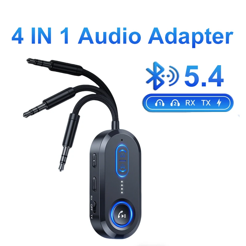 Bluetooth 5.4 Dual Receiver Dual Transmitter 4 In 1 Audio Adapter Free-Hand Noise Cancellation HiFi Music Player For TV Car