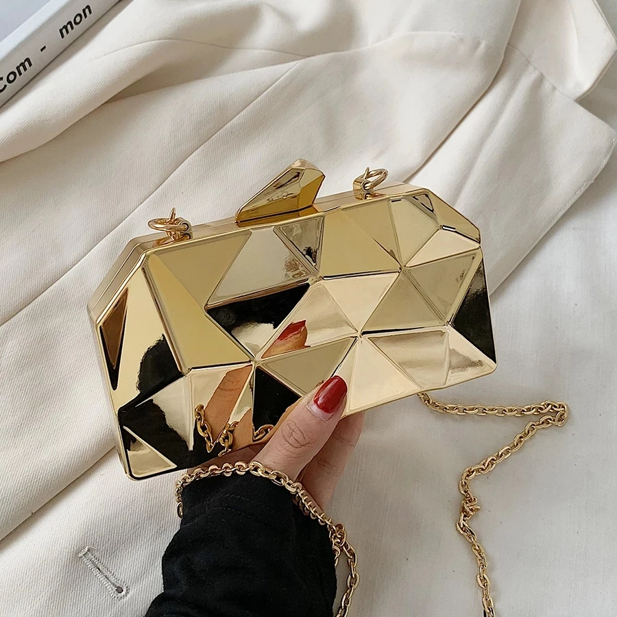 Women\'s Handbag Bags for Women 2021 Clutches Fashion Geometric Mini Party Evening Purse Crossbody Shoulder Bag Gold Box Clutch