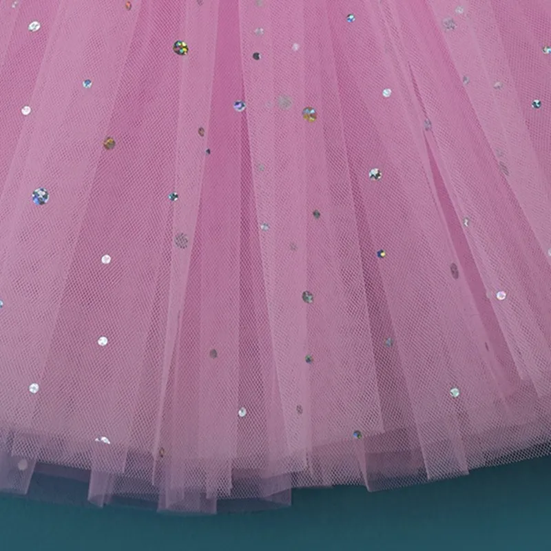 Girls Fluffy Skirt Sequin Sparkle Shine Mini Tutus Tulle Bowknot Costume 4 Layers Kids Ballet Princess Dancewear for Party Stage