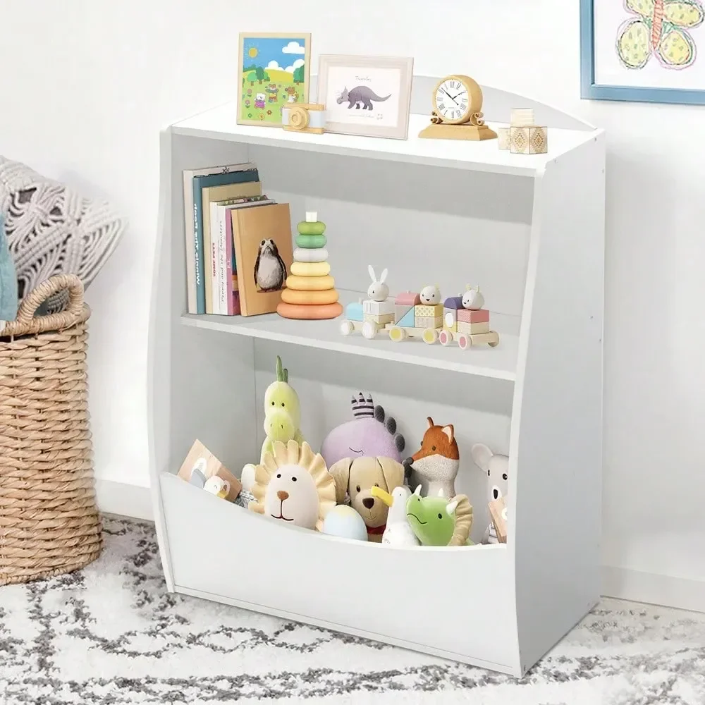 

Bookshelf And Toy Organizer, 2 Tier Wood Toy Storage Organizer For Kids Rooms, Children Bookcase,Book Display Shelf For Playroo