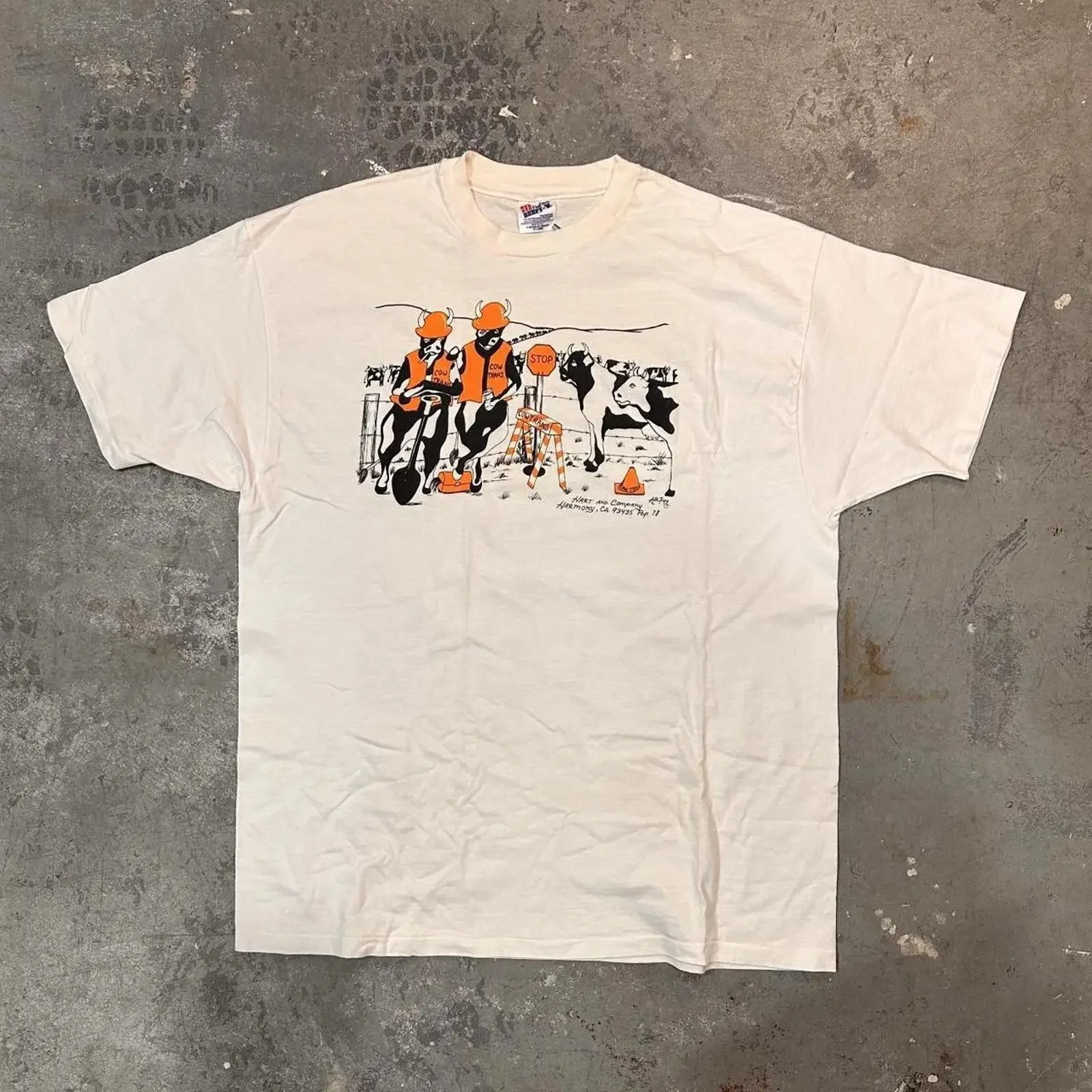 Vintage 90s Cowtrans Heavyweight T Shirt w Cow and Construction Worker  vintage Washed designer clothes streetwear Versatile