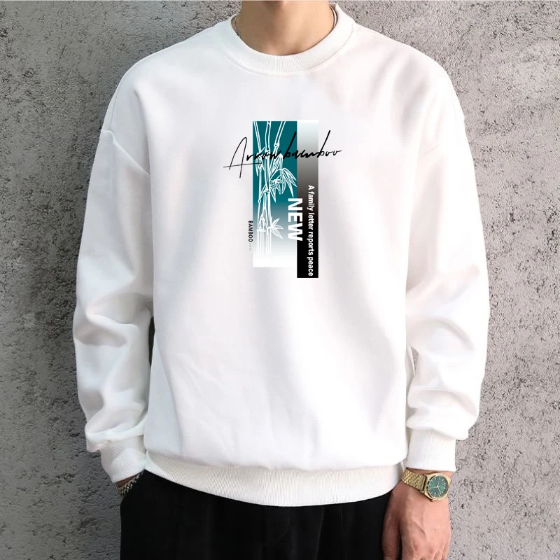 Men Oversized Y2k Graphic Sweatshirts Hoodied Printed Long Sleeve T-shirt Cotton Hiphop Tees Sports Grey Top Men Clothing New