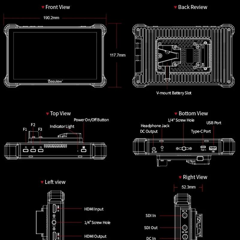 Imagem -02 - Monitor de Campo da Câmera Desview Bestview R7iii R7siii 2800lits Fhd Ips 4k Compatível com Hdmi Entrada 3g-sdi Loopout