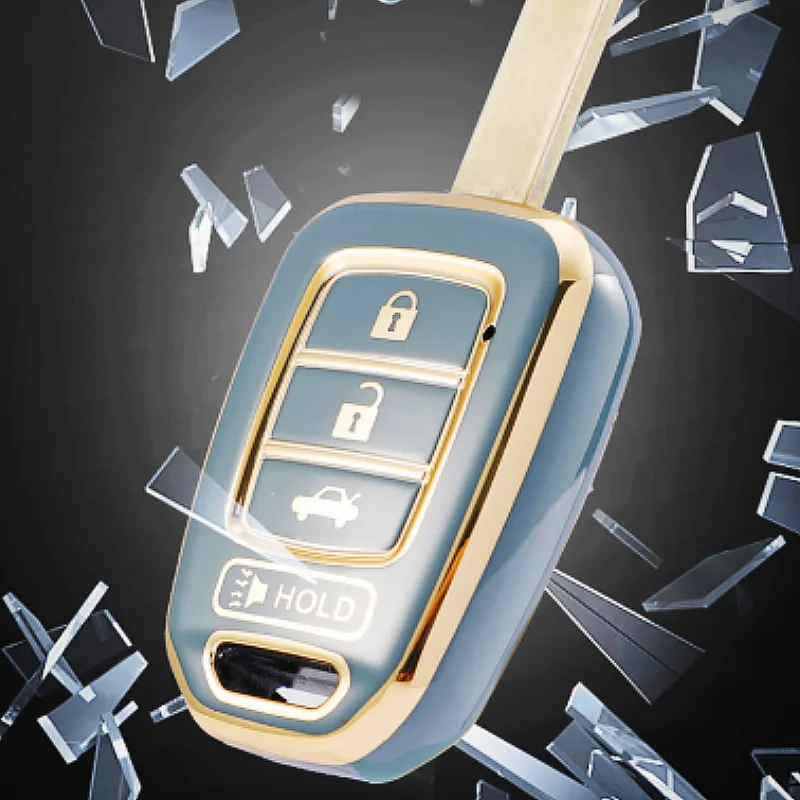 Golden-edged New Design Car Key Case Cover Remote Key Fob For Honda 2013-2015 CRV 2013-2017 Accord Civic Fit MLBHLIK6-1TA ID47
