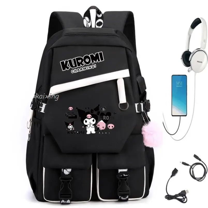 Large Capacity Melody Backpacks Women College School Bag Kuromi Notebook Travel Laptop Computer Backpack With USB Charging Port