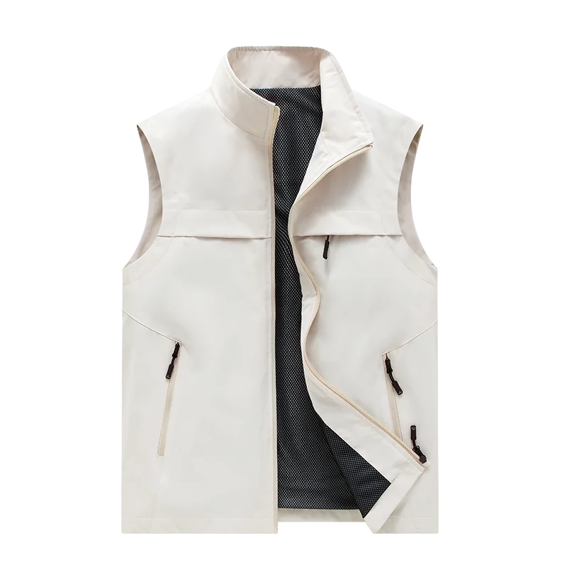 

Spring and Autumn workwear with multiple pockets, standing collar, vest, men's thin design, outdoor sports, camisole jacket, top