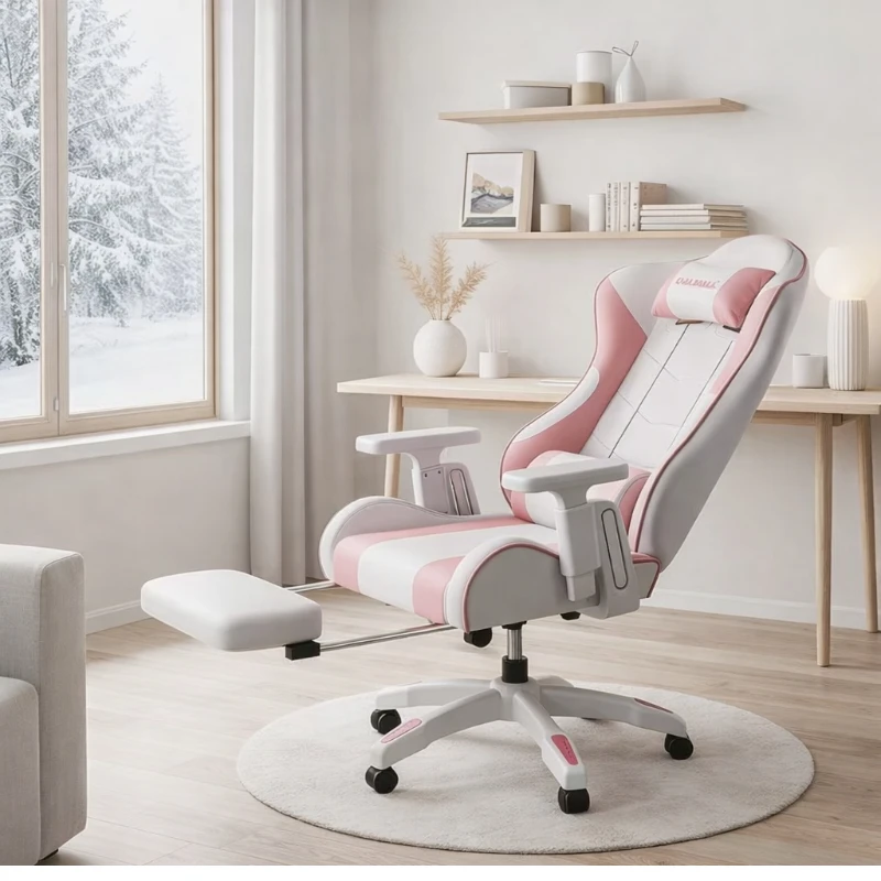 

Pink Gaming Chair Cute Comfortable Computer Chair Ergonomic Desk Chair for Girls Bedroom Long Sitting Use
