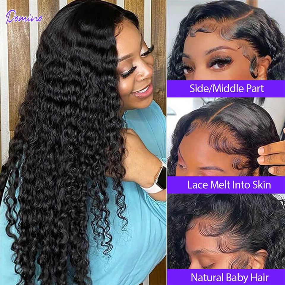 Deep Wave Frontal Wig Transparent 13x4 HD Water Curly Lace Front Human Hair Wig For Women Deep Curly Lace Closure Wig Baby Hair