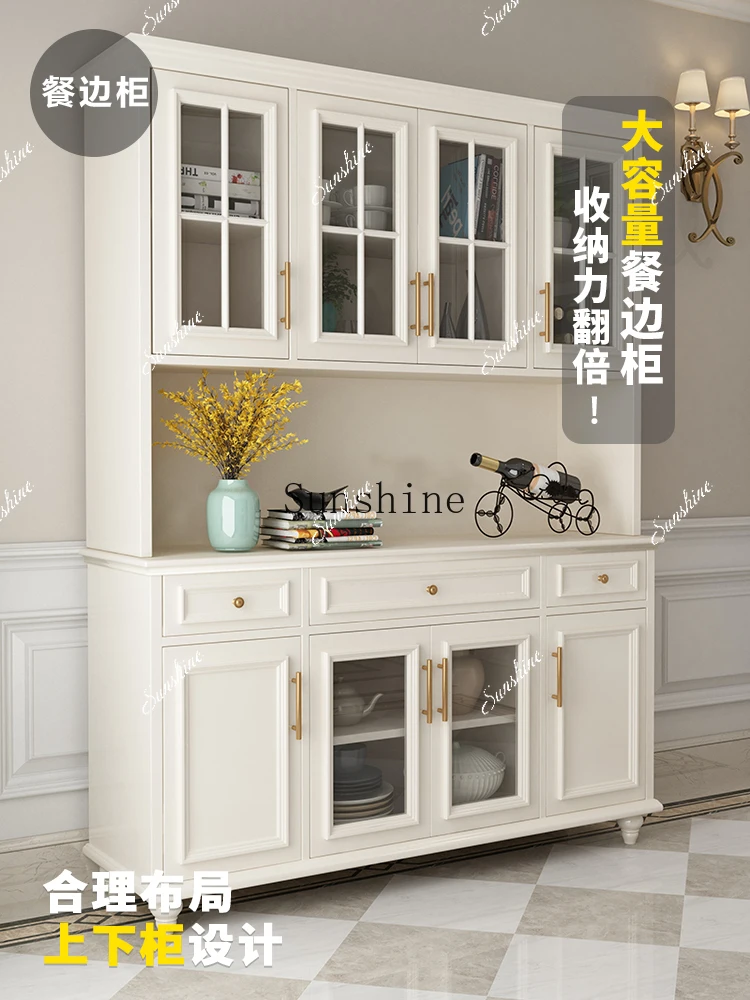 Solid wood dining side cabinet integrated against the wall high cabinet to the top modern simple shelf  FT