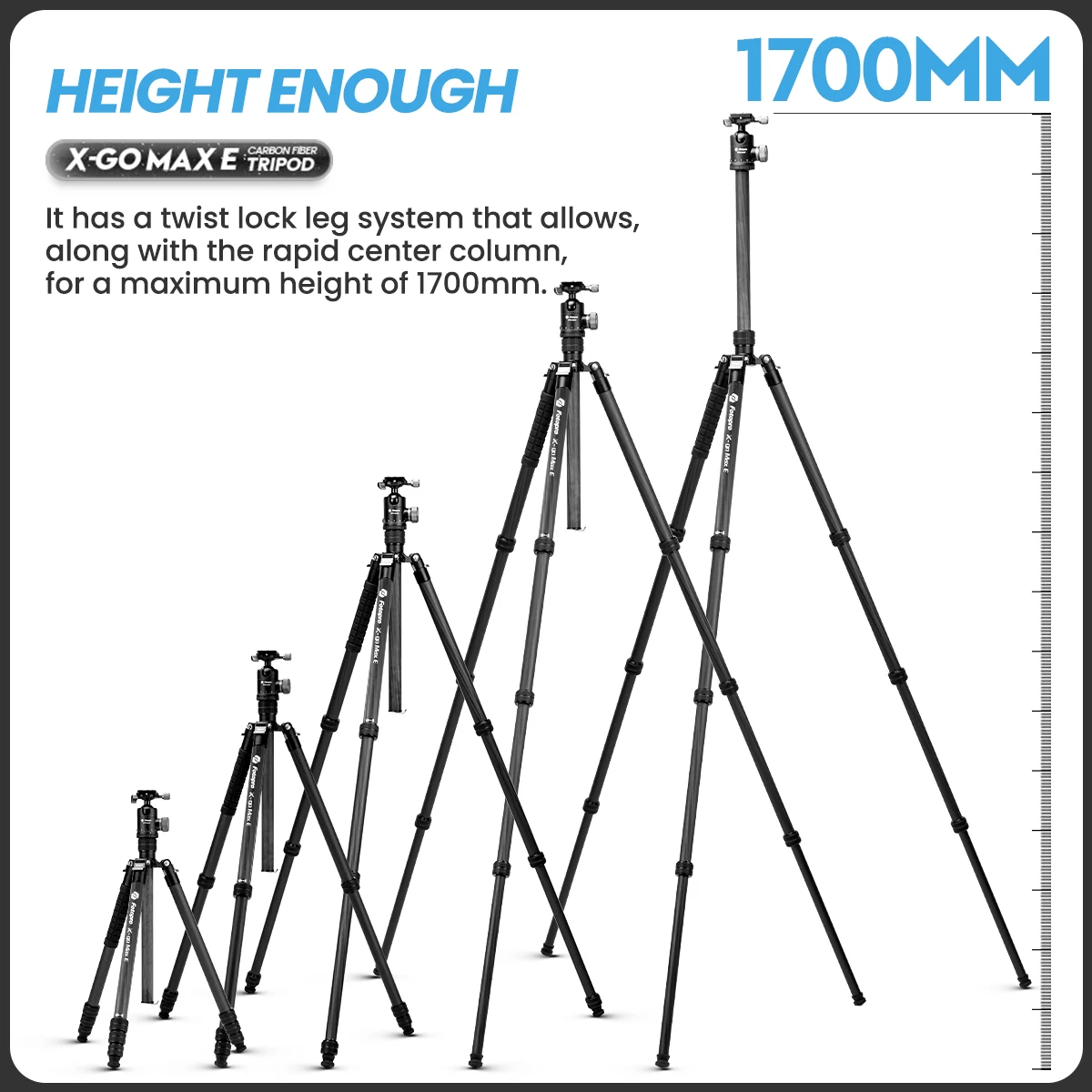 Fotopro 170CM Carbon Fiber Tripod for Camera  Detachable Monopod Compact Travel Tripod with Ball Head X-go Max E2