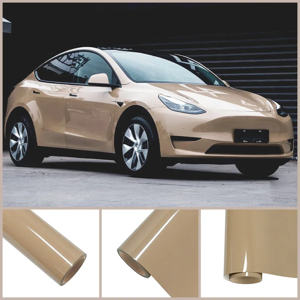 

Premium Ultra Glossy Desert Sand Beige Wrap PET Vinyl Film Car Whole Body PVC Decal Protective DIY Cover Auto Tuning Accessories
