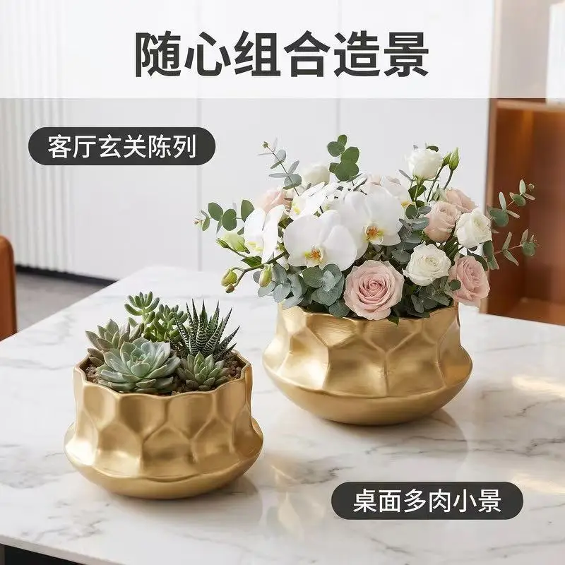 YJQ Modern Light Luxury 3D Wrought Iron Flowerpot Decorative Flower Container Home Showcase Display for Home Model