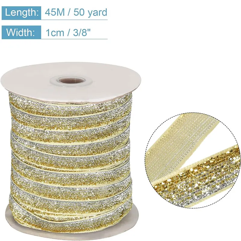 50Yards Metallic Glitter Velvet Ribbon 3/8Inch Single Face Sparkle Ribbon Gradient Gold Silver Ribbons DIY Crafts Gift Wrapping