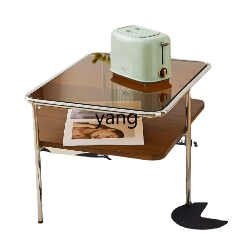 Yjq Retro Simple Internet Celebrity Light Luxury Glass Solid Wood Tea Table TV Stand Combination Living Room Home