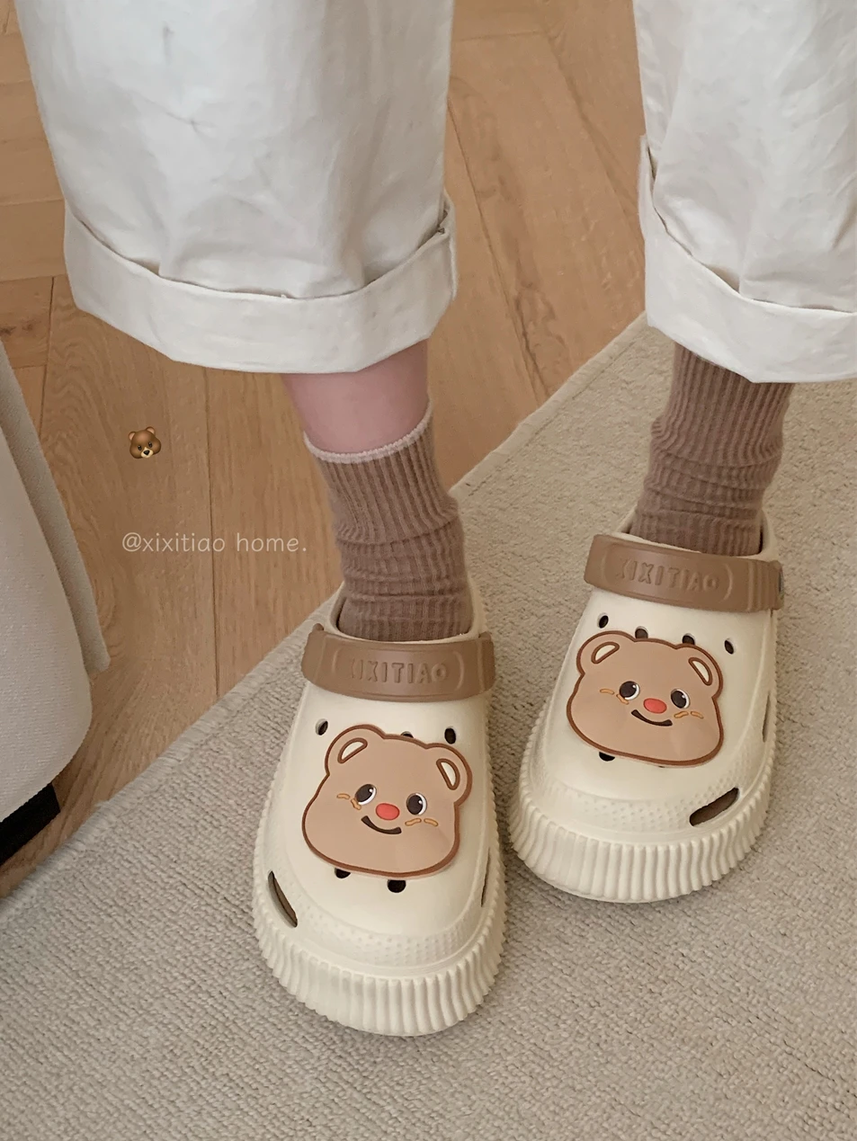 Women Garden Shoes Sandals Summer Slippers Soft And Cute Little Bear Hole Shoes Thick Soles Fashionable Beach Shoes For Women