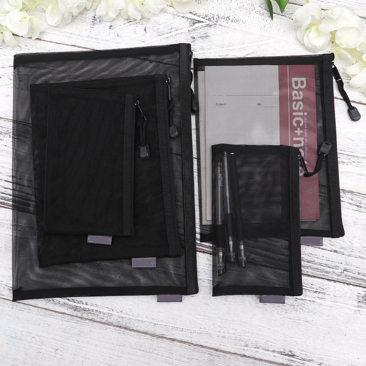 Borsa per documenti da 5 pezzi Custodia per cancelleria portatile con cerniera in rete trasparente nera per organizer per documenti scolastici per ufficio