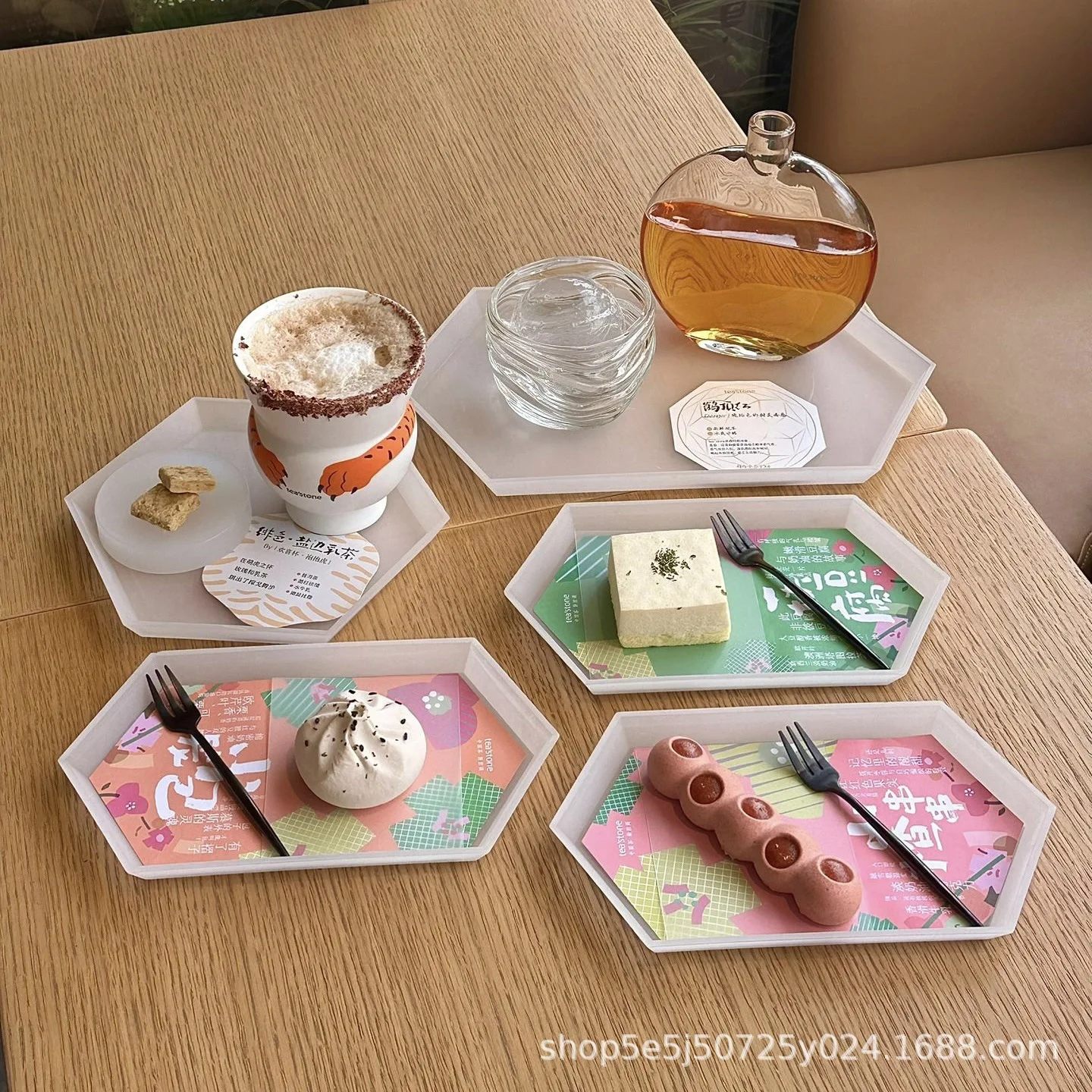 Acrylic Hexagonal Tray Tea Storage Dessert Baking Pastry Diamond Shaped