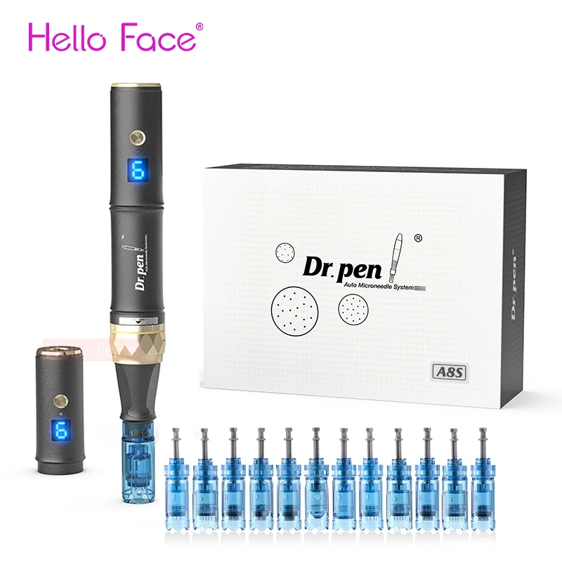 Dr. pen-pluma Derma profesional inalámbrica Ultima A8S, máquina de belleza con 12 agujas de microagujas, 2 baterías