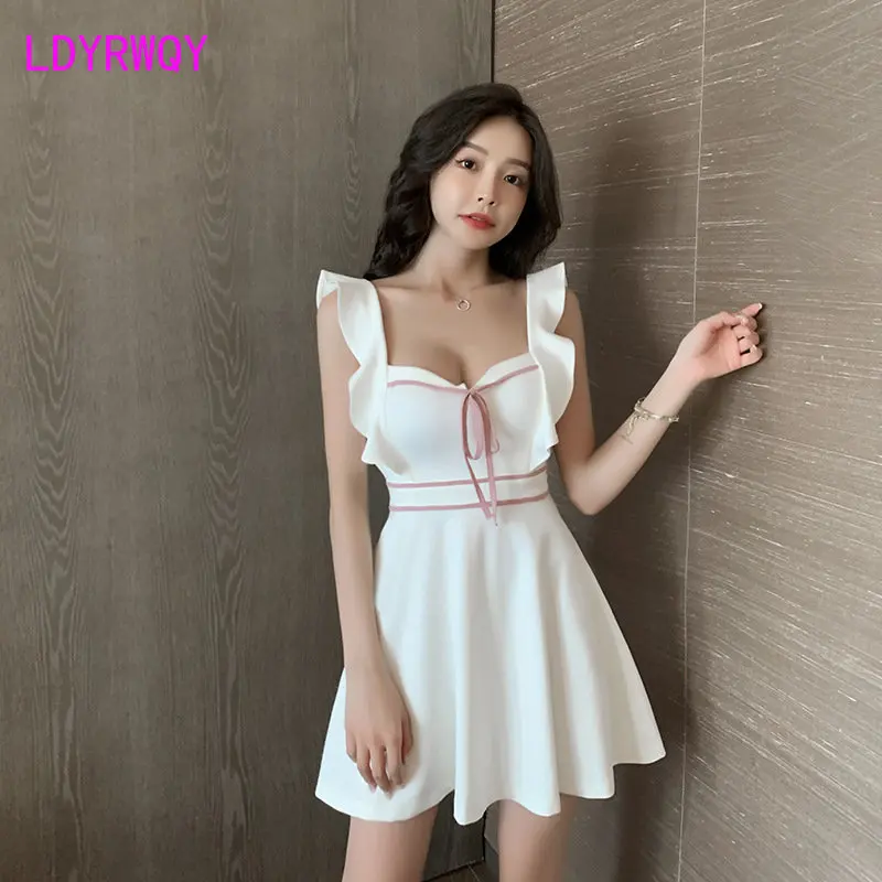 2022 deep V low-cut binding sexy dress temperament fly sleeve waist collection night women's wear