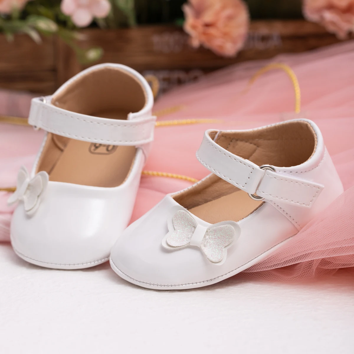 2024 New Baby Shoes 0-18Months Newborn Girl Princess PU Toddler Shoes Bow Decor Rubber Sole Anti-Slip First Walker Shoes