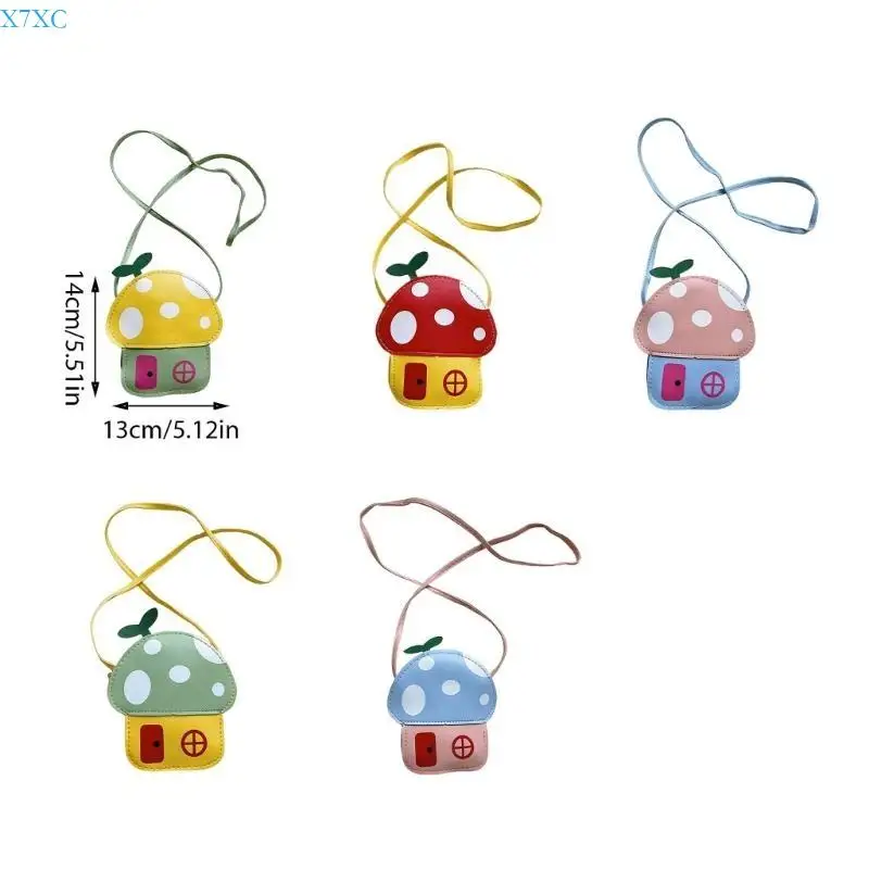 X7XC حقيبة صغيرة أنيقة على شكل فطر للفتيات محفظة كتف أنيقة من جلد البولي يوريثان مع سحاب آمن #6