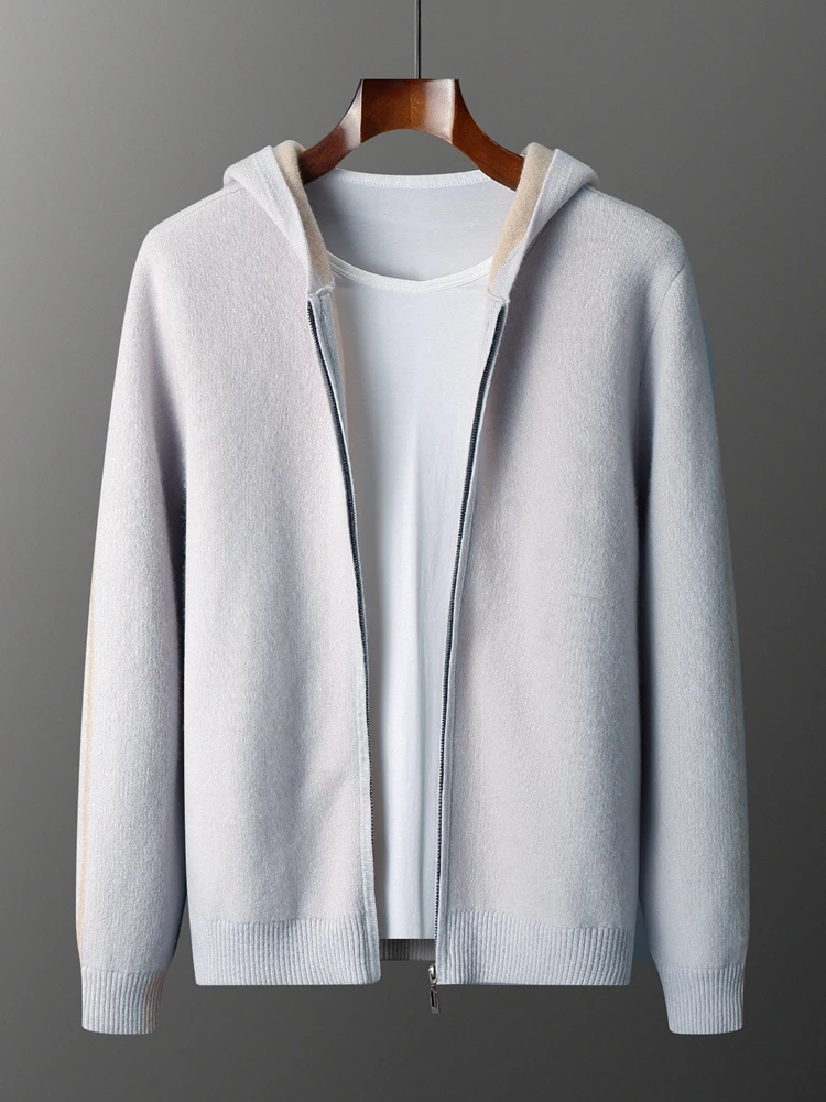 

TLOML новый мужской 100% кашемировый свитер, утепленный кардиган на молнии с капюшоном, осень-зима, мягкий теплый повседневный кашемировый трикотаж, удобные топы