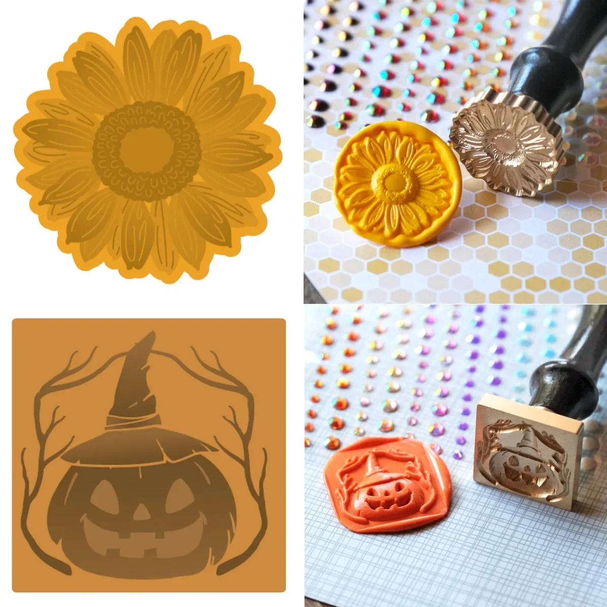 

2024 Fall Halloween Sunflower Jack-o-Lantern Wax Seal DIY Making Card Scrapbook Paper Album Craft Supplies Template Decoration