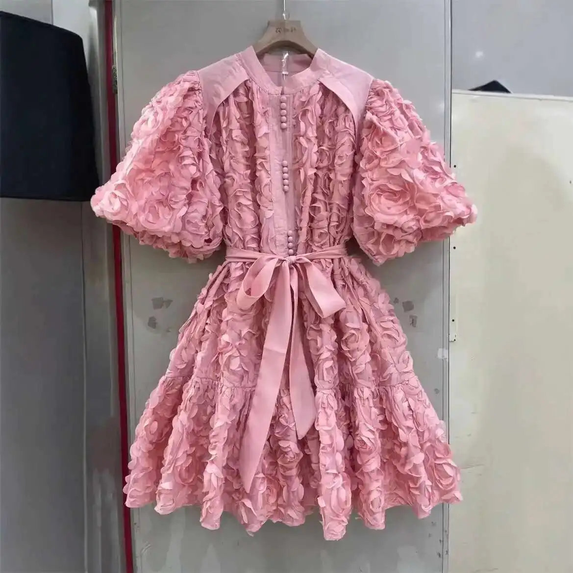 

Elegant Luxury 3D Flower Evening Dresses Women Summer Holiday Bubble Sleeve Party Prom Dress Formal Occasion