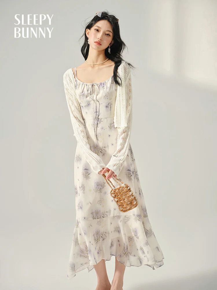 Elegant Floral Chiffon Maxi Dress for Women Summer Sleeveless Slim Fit Sundress with Ruffle Hem Beach Holiday Vacation Outfit