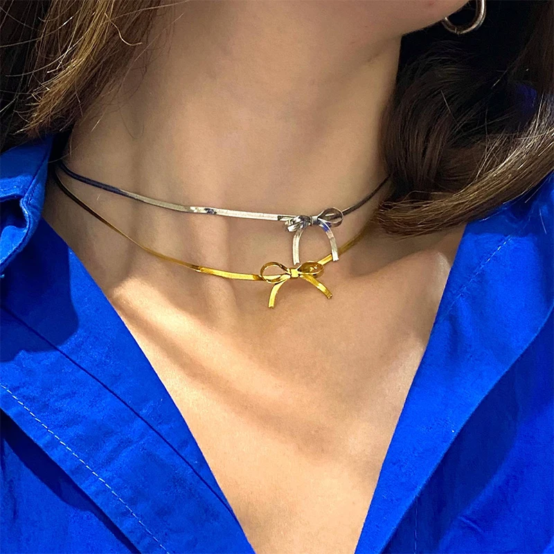 

PAPERPLUS | Bow Choker Stainless Steel Women Cute Lovely Birthday Gift 18k Gold Classic Design Wholesale
