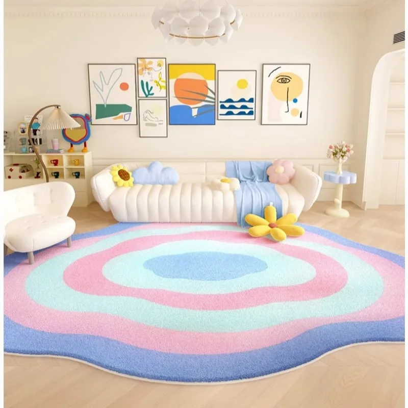 Pink Cute Living Room Carpet Special-shaped Dopamine Non-slip Plush Rug Home Decoration Irregular Bedroom Bedside Floor Mat 러그
