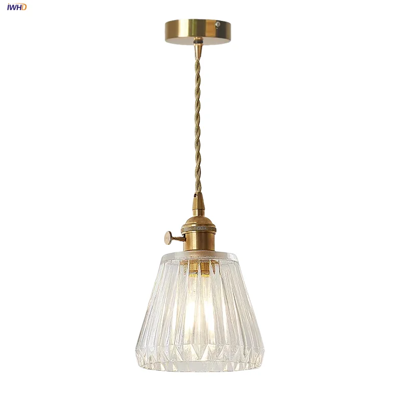 

IWHD Clear Glass LED Pendant Light Fixture Balcony Bathroom Kitchen Nordic Modern Copper Knob Switch Home Decor Hang Lamp Lampen