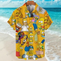 Disney The Simpsons family Anime Summer New Streetwear Men Lapel Short Sleeve Hawaiian shirt Harajuku Style Fashion Casual Slim