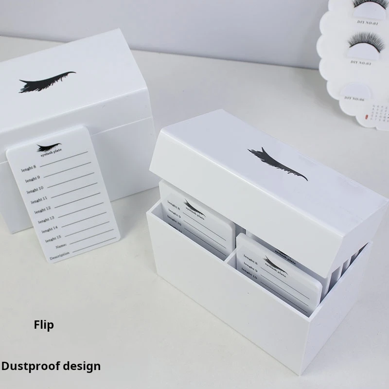 Vetrina per extension ciglia in acrilico trasparente con piastra per colla con coperchio quadrato e supporto per ciglia per riporre e visualizzare le ciglia